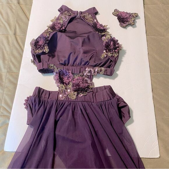 Glamour solo dance costume custom purple lace embroidered MA-Medium adult - Picture 8 of 15